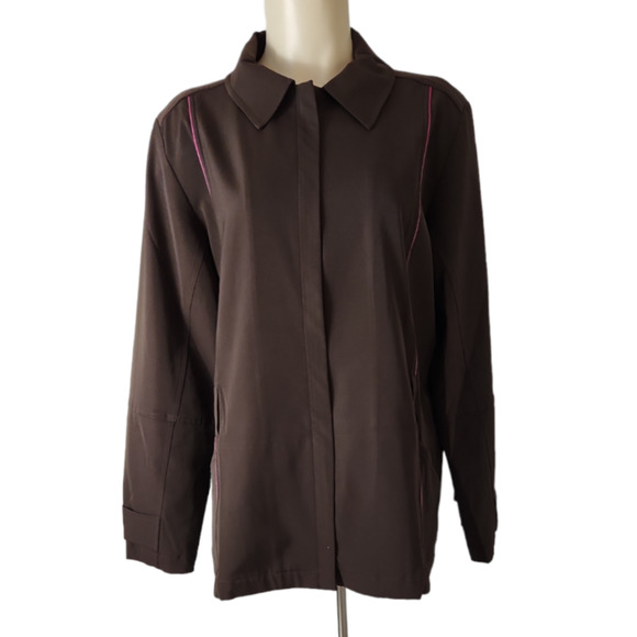 Nike Golf Dri-Fit Zip-Up Jacket Sz L Dual Zipper Brown Pink Pockets READ NOTE - Picture 1 of 5